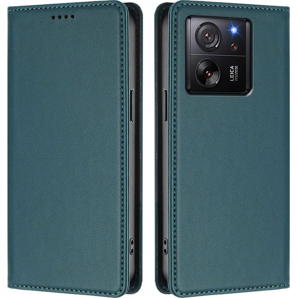 Custodia In Pelle Per Xiaomi 13T / Xiaomi 13T Pro, Custodia Magnetica In Finto Cuoio Con Supporto Verde-image