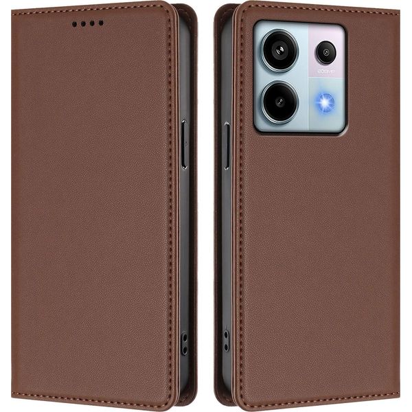 Custodia Per Xiaomi Redmi Note 13 Pro 5G, Flip Cover In Finto Cuoio Antiurto Magnetica Con Supporto Marrone-image