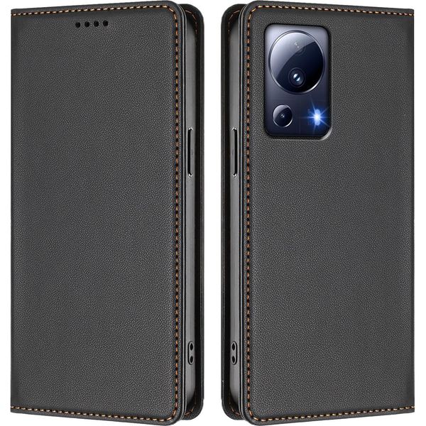 Custodia In Pelle Per Xiaomi 13 Lite, Flip Case Magnetico In Finto Cuoio Con Supporto Nero-image
