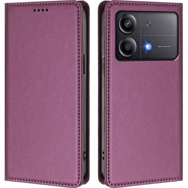 Custodia Per Xiaomi Poco X6 Neo, Custodia Magnetica Antiurto Con Supporto In Finto Cuoio Flip Cover Viola-image