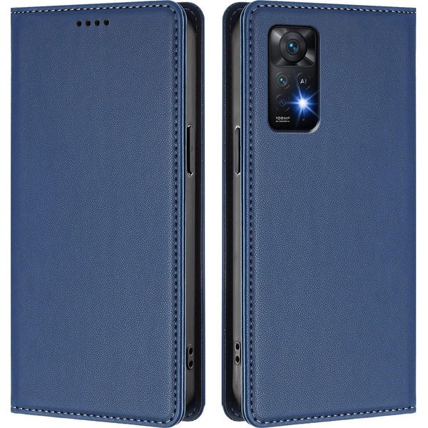 Custodia In Pelle Per Xiaomi Redmi Note 11 Pro 5G/4G/Note 12 Pro 4G, Custodia Flip Magnetica In Finto Cuoio Con Supporto Blu Scuro-image
