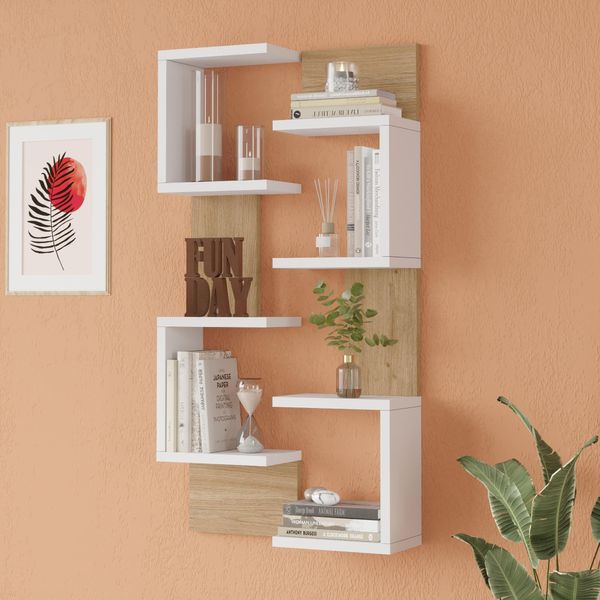 Set Di 2 Mensole Sospese 'Omn' 93 X 24 X 15 Cm Con 4 Ripiani Ciascuna Bianco / Effetto Legno-image