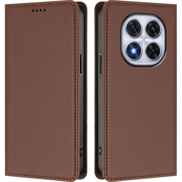 Custodia Per Xiaomi Redmi Note 14 Pro 4G, Flip Cover In Finto Cuoio Antiurto Magnetica Con Supporto Marrone-image