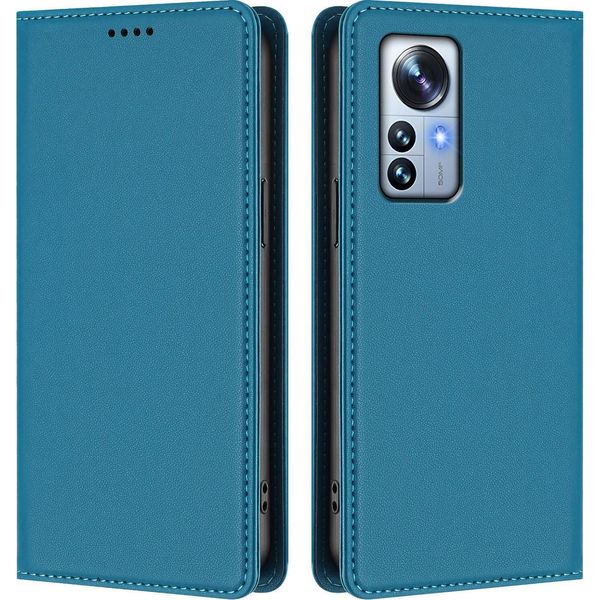 Custodia Per Xiaomi 12 Pro / 12S Pro, Flip Cover In Finto Cuoio Antiurto Magnetica Con Supporto Blu-image