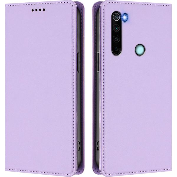 Custodia Per Xiaomi Redmi Note 8, Flip Cover In Finto Cuoio Antiurto E Magnetica Con Supporto Viola-image