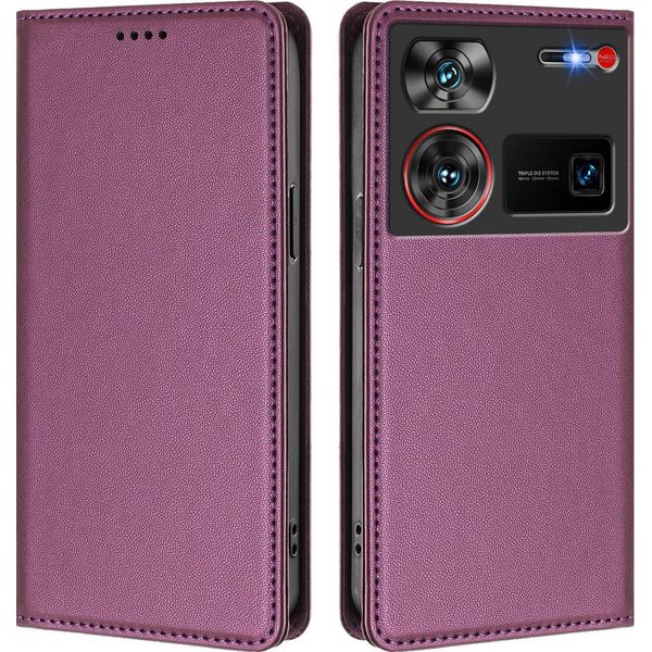 Custodia Per Telefono Cellulare Per Zte Nubia Z60 Ultra, Flip Cover In Finto Cuoio Antiurto Magnetico Con Supporto Viola-image