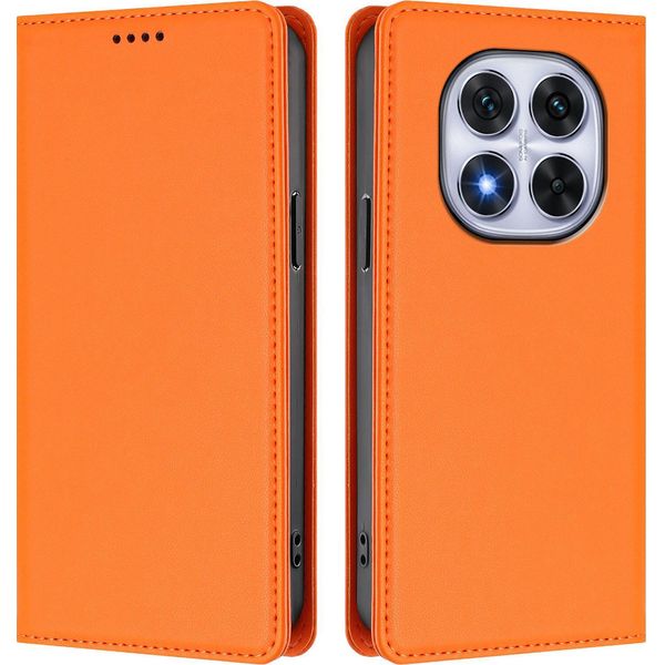 Custodia In Pelle Per Xiaomi Redmi Note 14 Pro 4G, Custodia Flip Magnetica In Finto Cuoio Con Supporto Arancione-image