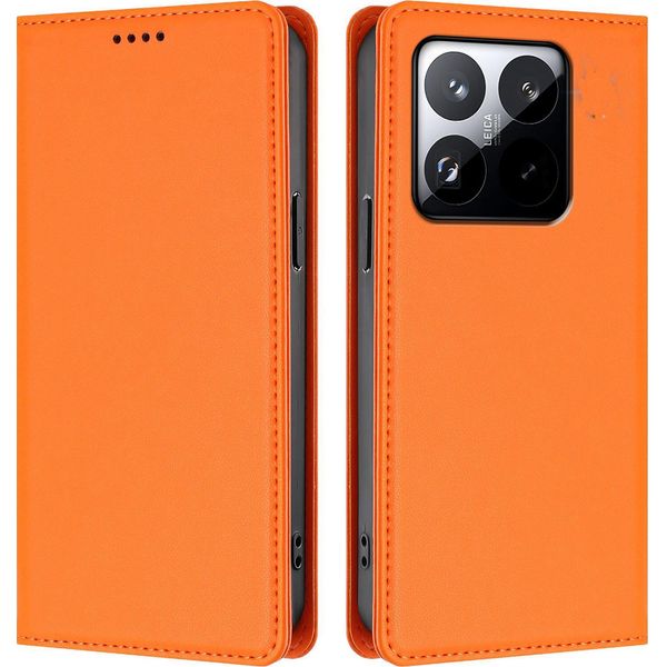 Custodia Per Xiaomi 15T, Flip Cover In Finto Cuoio Antiurto E Magnetica Con Supporto Arancione-image