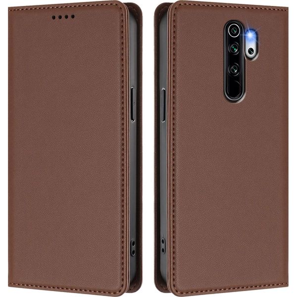 Custodia Per Xiaomi Redmi Note 8 Pro, Flip Cover In Finto Cuoio Antiurto Magnetica Con Supporto Marrone-image