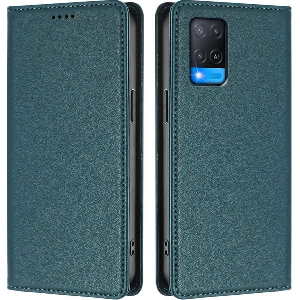 Custodia Per Telefono Cellulare Per Oppo A54 4G/A54S/A55 5G/A16/A16S/A55S 5G/A53S 5G/A56 5G, Custodia Magnetica Antiurto Flip Cover In Finto Cuoio Con Supporto Verde-image