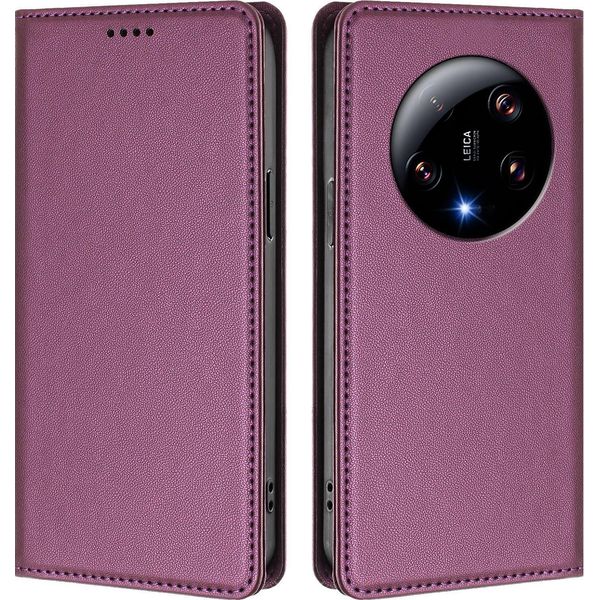 Custodia Per Xiaomi 13 Ultra, Flip Cover In Finto Cuoio Antiurto E Magnetica Con Supporto Viola-image