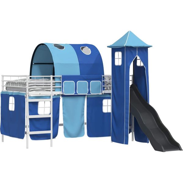 Vidaxl Letto A Soppalco Per Bambini Bianco E Blu 90 X 200 Cm Metallo-image