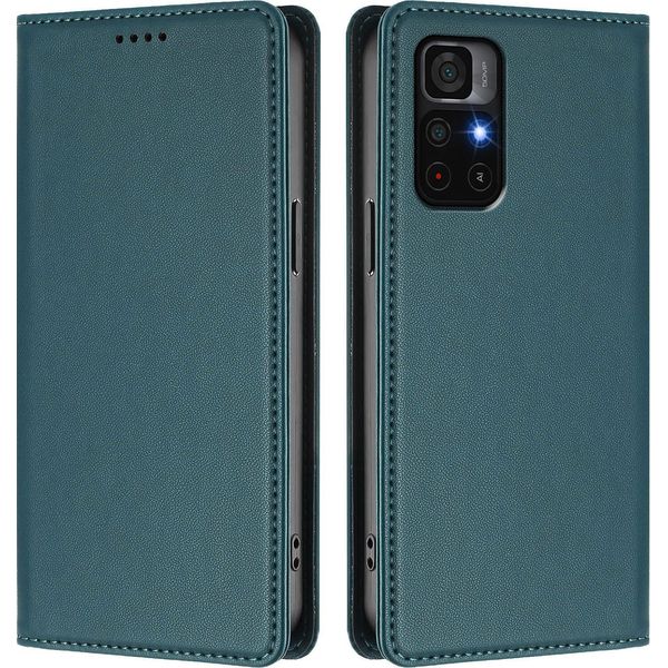 Custodia In Pelle Per Xiaomi Poco M4 Pro 5G/Redmi Note 11 5G, Custodia Magnetica In Finto Cuoio Con Supporto Verde-image