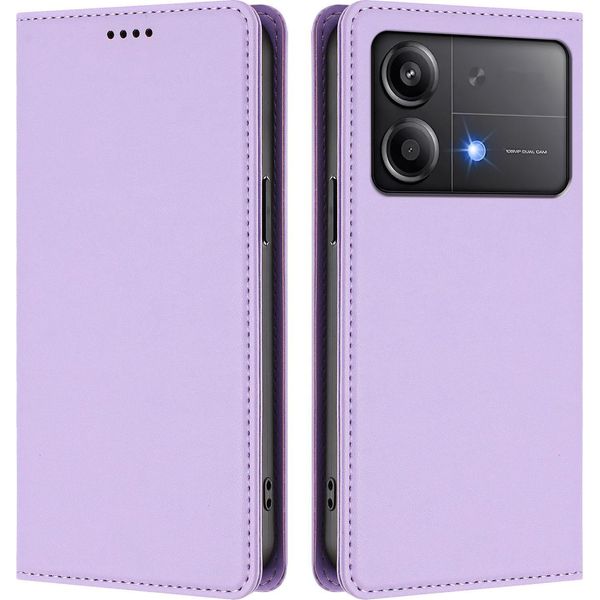 Custodia In Pelle Per Xiaomi Poco X6 Neo, Custodia Magnetica In Finto Cuoio Flip Con Supporto Viola Chiaro-image