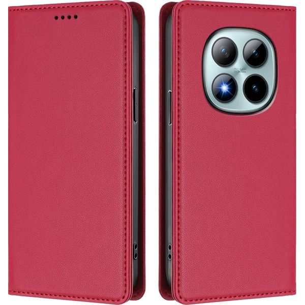 Custodia Per Xiaomi Redmi Note 15 Pro+, Flip Cover In Finto Cuoio Antiurto E Magnetica Con Supporto Rosso-image