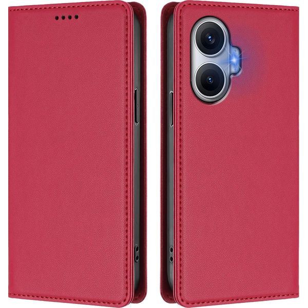 Custodia Per Xiaomi Poco F7/Redmi Turbo 4 Pro, Flip Cover In Finto Cuoio Antiurto Magnetica Con Supporto Rosso-image