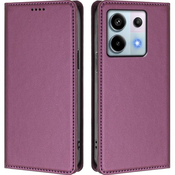 Custodia Per Xiaomi Redmi Note 13 Pro 5G, Flip Cover In Finto Cuoio Antiurto Magnetica Con Supporto Viola-image