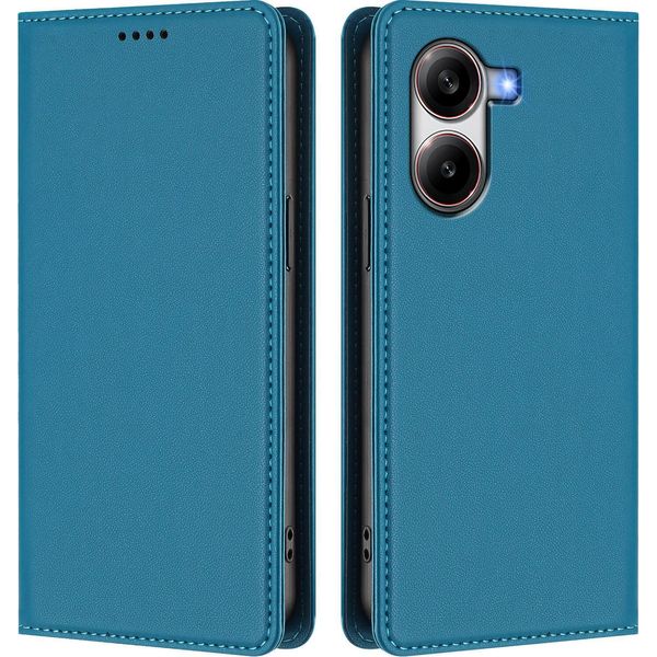 Custodia In Pelle Per Xiaomi Poco X7 Pro, Custodia Flip Magnetica In Finto Cuoio Con Supporto Lake Blu-image