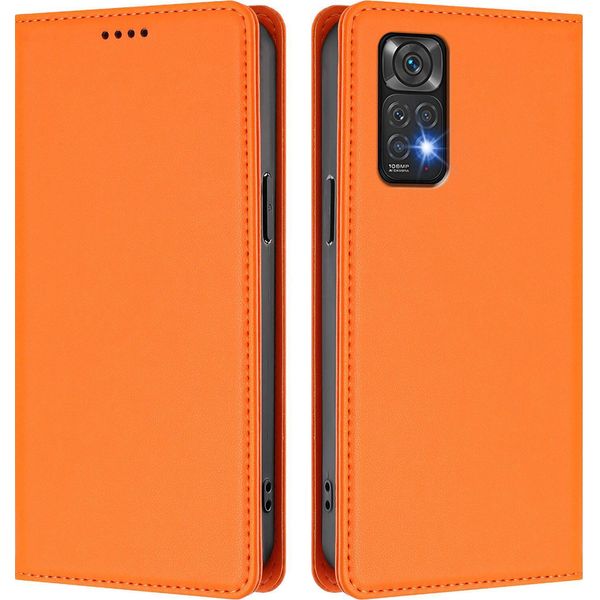 Custodia In Pelle Per Xiaomi Redmi Note 11S/Note 11 4G, Custodia Magnetica In Finto Cuoio Flip Con Supporto Arancione-image