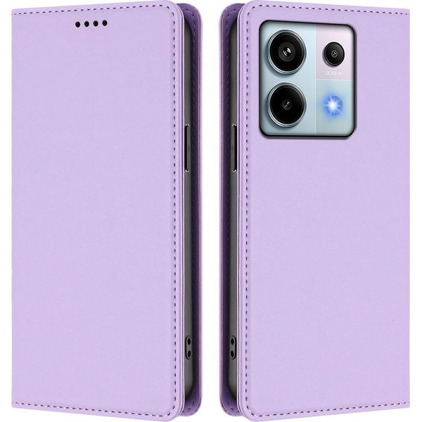 Custodia In Pelle Per Xiaomi Redmi Note 13 Pro 5G, Custodia Flip Magnetica In Finto Cuoio Con Supporto Viola Chiaro-image