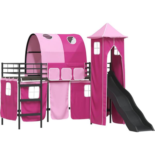 Vidaxl Letto A Soppalco Per Bambini Nero E Rosa 90 X 190 Cm Metallo-image