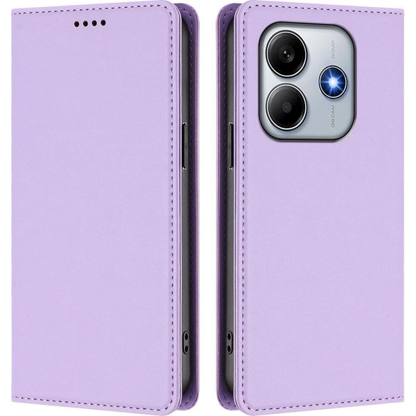 Custodia In Pelle Per Xiaomi Redmi Note 14 4G, Custodia Flip Magnetica In Finto Cuoio Con Supporto Viola Chiaro-image