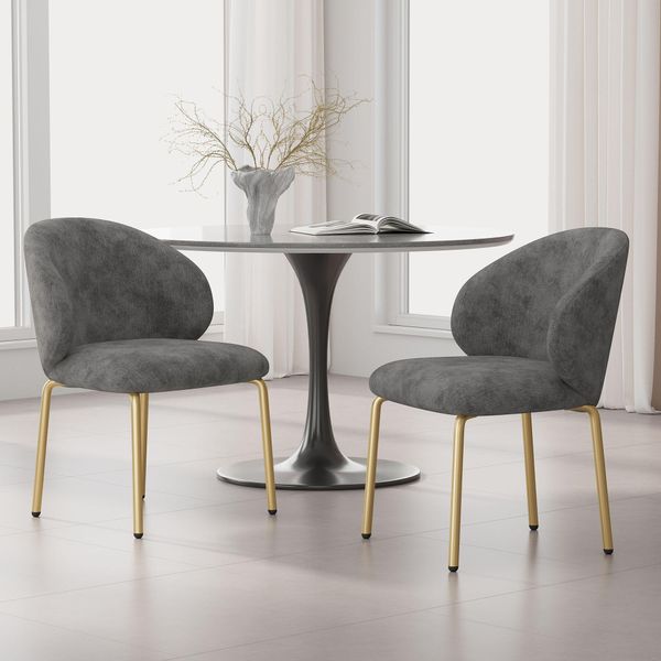 Set Di 2 Sedie Da Sala Da Pranzo Merax, Con Gambe Color Oro, Sedia Da Sala Da Pranzo, Sedia Imbottita, Sedie Da Cucina, Sedia Da Salotto, Sedia Da Toilette, Ciniglia, Grigio-image