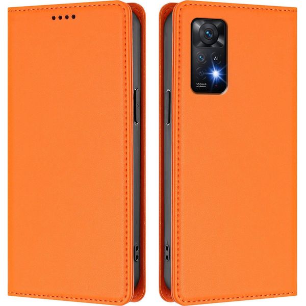 Custodia In Pelle Per Xiaomi Redmi Note 11 Pro 5G/4G/Note 12 Pro 4G, Custodia Flip Magnetica In Finto Cuoio Con Supporto Arancione-image