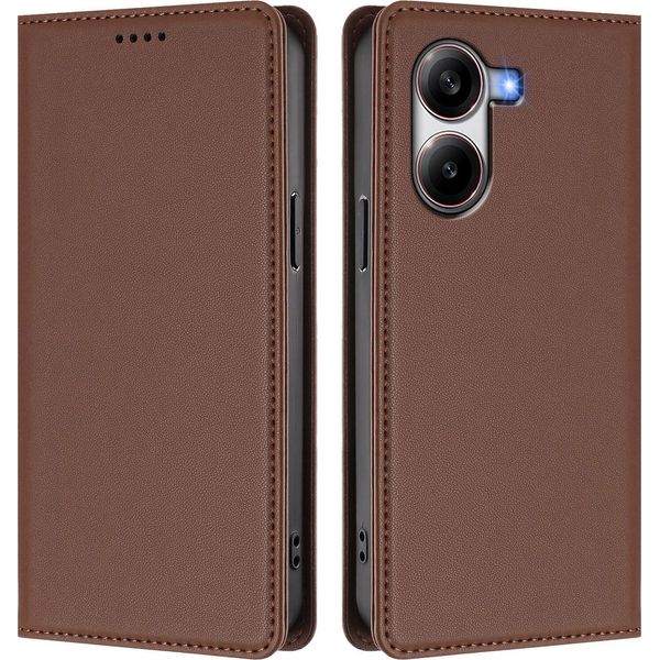 Custodia In Pelle Per Xiaomi Poco X7 Pro, Custodia Magnetica In Finto Cuoio Con Supporto Marrone-image