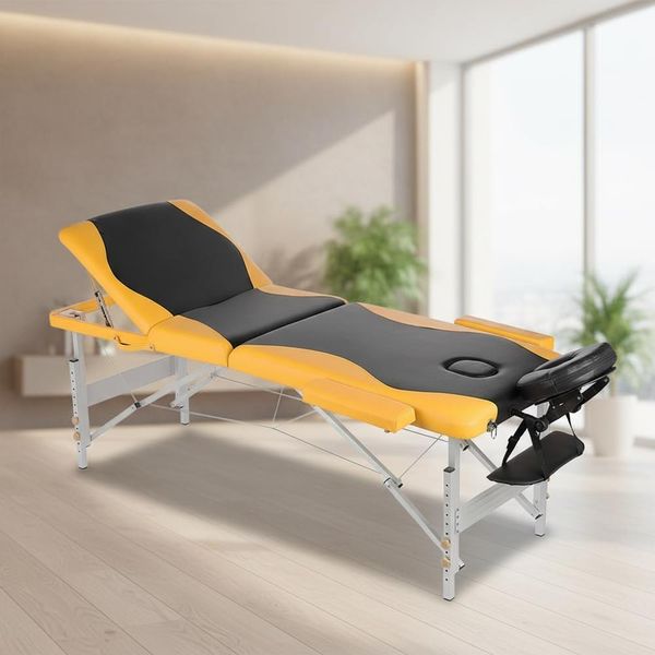 Mucola Lettino Da Massaggio A 3 Zone Panca Da Massaggio Pieghevole Tavolo Cosmetico Tavolo Da Massaggio Tavolo Terapeutico Mobile Struttura In Alluminio - Nero / Giallo-image