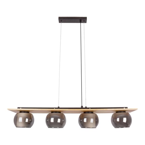 NÄVe Pendelleuchte "Texas", Natur, 4, Ø 15Cm H: 120Cm, 1 Stk., Leuchten, Glasschirme Smokey, Naturfarbenes Holzdetail, 4X E27, H:120Cm, L: 90Cm, Pendelleuchte-image