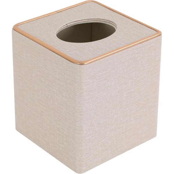 Portafazzoletti Cosmetici E Distributore Di Fazzoletti - Scatola Quadrata - Fondo Magnetico - Finto Cuoio/Mdf/Flanella - 13,5×13,5×14,5 Cm - Bianco Crema-image