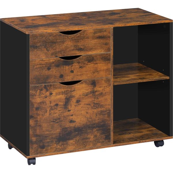 Contenitore Per Rotoli - Cartella - 3 Cassetti - Telaio Per Cartelle Sospese Regolabile - Con Rotelle - Legno - 80 X 69,5 X 39,5 Cm - Marrone Oliva-image