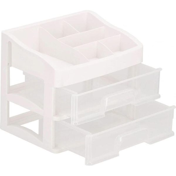 Organizzatore Per Cosmetici, In Plastica, 3 Livelli, 2 Cassetti, Bianco, 30X25X34 Cm, Springos-image