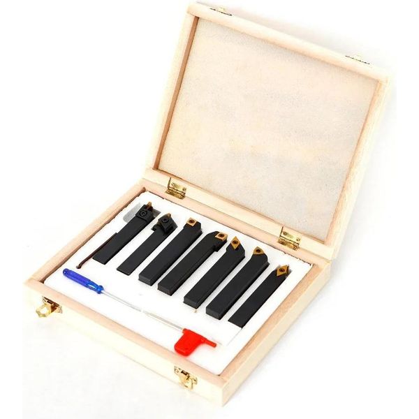 Set Di Utensili Per Tornitura - Utensili Per Tornitura/Supporto - 7 Pezzi - Gambo Da 16 Mm - Metallo Duro - Bloccaggio Macchina - Per Tornio In Metallo - Nero-image