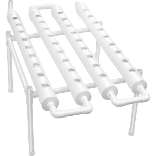 Sistema Di Coltivazione Idroponica - Scaffale Per Coltivazione Fuori Suolo - 36 Posti Per Piante A Un Livello - PVC-U - Tubo Ø6,3 Cm - Fori Ø3,2 Cm - Bianco-image