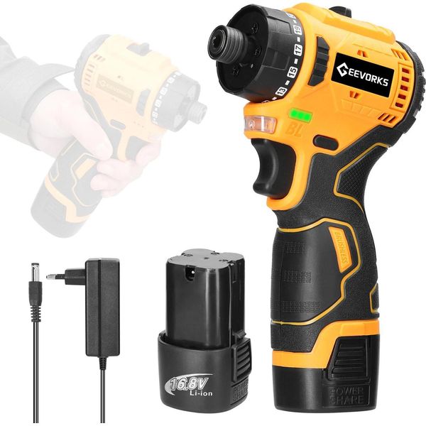 Avvitatore A Batteria - Senza Fili - 16,8 V Li-Ion - Coppia 55 Nm - 2 Batterie Incluse - Caricabatteria Eu 220 V - Giallo-image