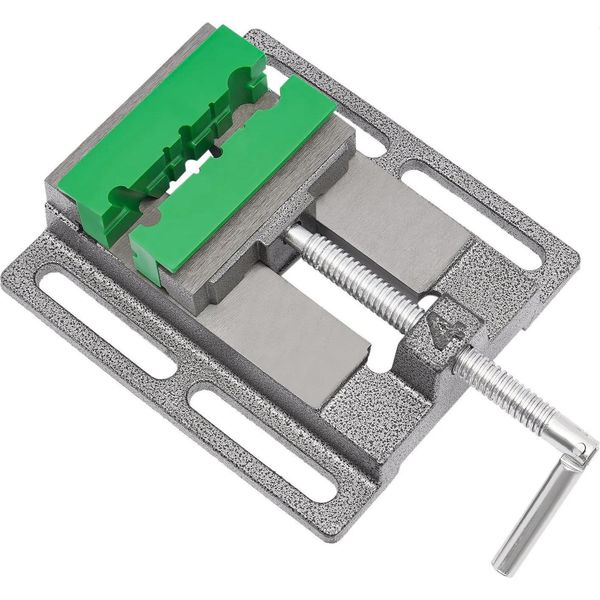 Morsa Per Trapano - Morsa Da Banco In Metallo - Larghezza Ganasce 10 Cm - 2 Ganasce Magnetiche Protettive - Lavoro Di Precisione - Verde-image