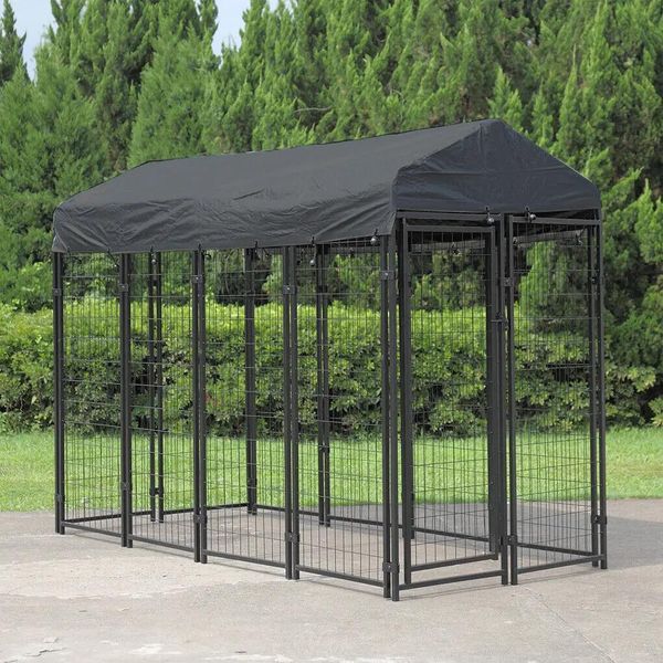 Cuccia Per Cani Da Esterno - Canile/Recinzione - Struttura In Ferro, Con Tetto E Copertura, Resistente Alle Intemperie, Struttura Stabile, Taglia Xs - Nero-image