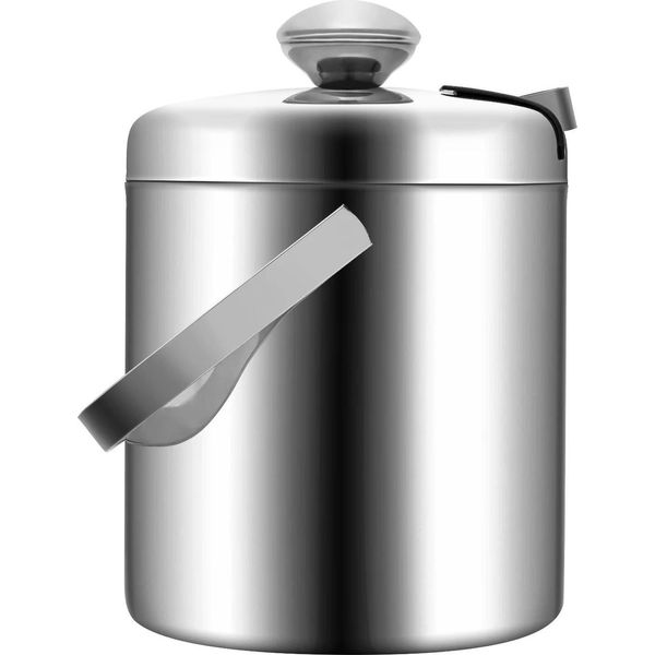 Set Di Secchielli Per Ghiaccio - Secchiello Per Ghiaccio - Acciaio Inox 304 Isolato A Doppia Parete - 1,3 L - Con Pinze E Setaccio - 14 X 22,5 Cm - Argento-image
