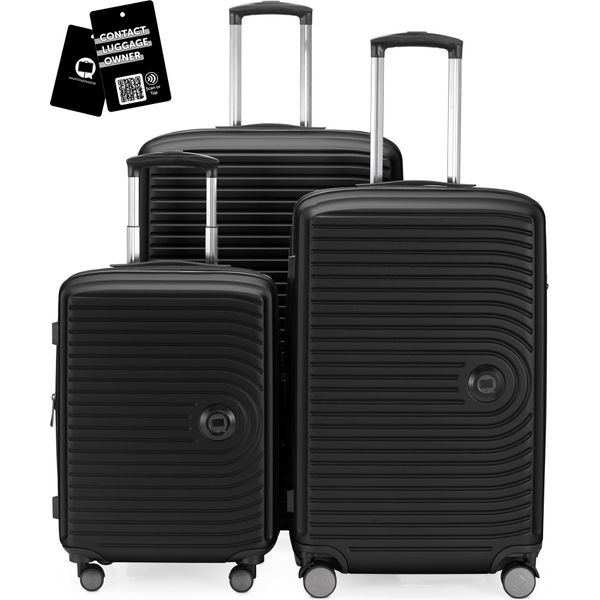 Hauptstadtkoffer Mitte - Set Di Valigie 3 Misure + Etichetta Digitale Per Bagagli, Trolley Da Viaggio Con Espansione Xl Set Di Valigie Bagaglio Da Stiva, Nero-image