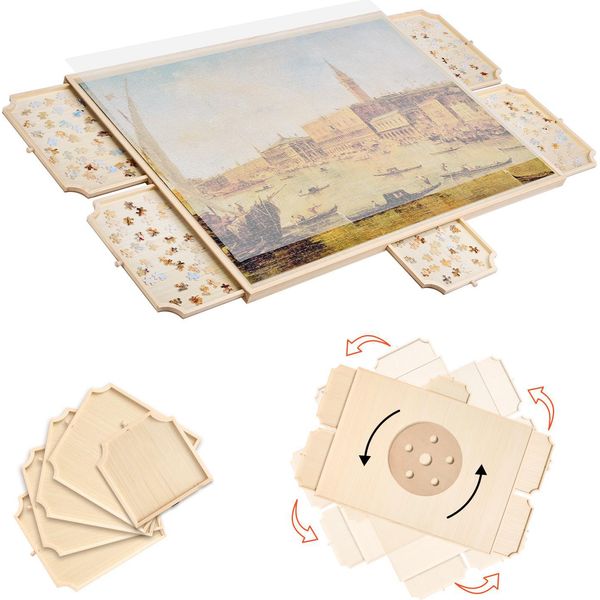 Vevor Tavola Rotante Da 2000 Pezzi Con 5 Cassetti E Coperchio, Tavolo Da Puzzle Portatile (1045 X 763 X 36 Mm), Accessorio Per Puzzle Per Adulti, Sistema Di Archiviazione Per Tavole Rotonde-image