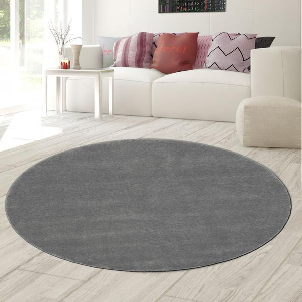 Tappeto Antracite Chiaro Tinta Unita Moderno Morbido Accogliente Stile Living Dimensioni - 160 Cm Rotondo-image