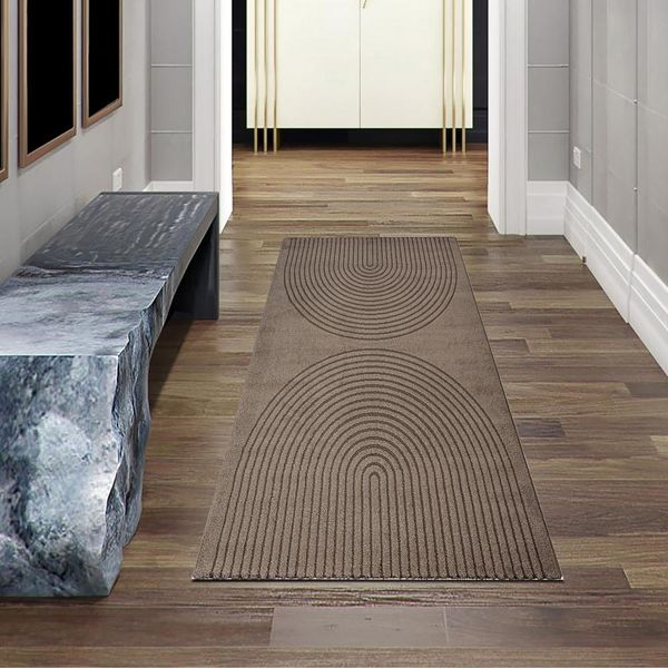 Tappeto Moderno Marrone Con Motivo Circolare 3D Per Soggiorni E Camere Da Letto Dimensioni - 80 X 150 Cm-image