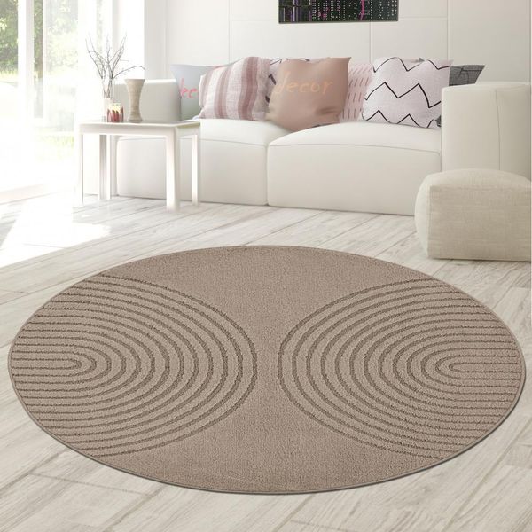 Tappeto Moderno Marrone Con Motivo Circolare 3D Per Soggiorni E Camere Da Letto Dimensioni - 120 Cm Rotondo-image