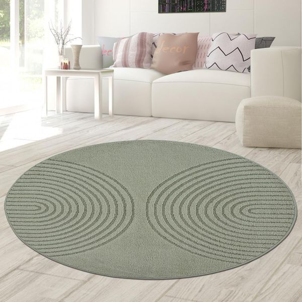 Tappeto Moderno Verde Con Motivo A Cerchi 3D Per Soggiorno E Camera Da Letto Dimensioni - 120 Cm Rotondo-image