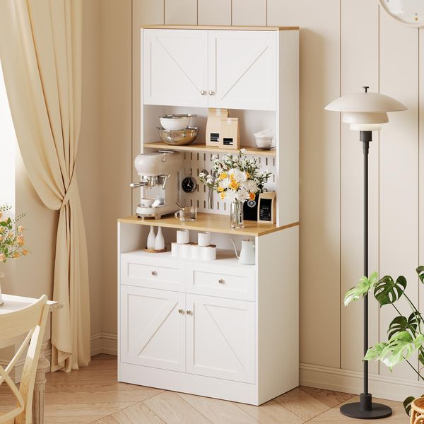 Credenza Per Sala Da Pranzo Merax Con 2 Cassetti E 4 Ante, Cassettiera Con Ampio Spazio Per Riporre Oggetti, Buffet Con Ante A Stalla Per Cucina E Soggiorno, Bianco-image