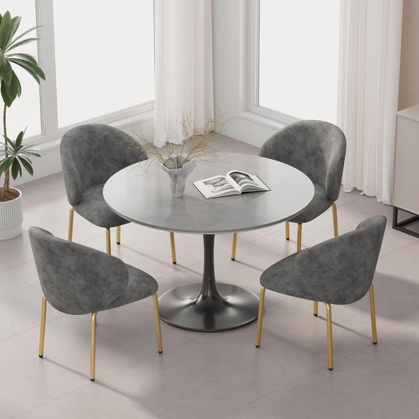 Set Di 4 Sedie Da Sala Da Pranzo Merax, Con Gambe Color Oro, Sedia Da Sala Da Pranzo, Sedia Imbottita, Sedie Da Cucina, Sedia Da Salotto, Sedia Da Toilette, Ciniglia, Grigio-image