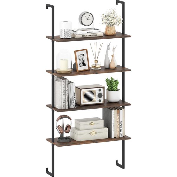 Costway Scaffale A Muro A 4 Livelli, Scaffale A Scala Galleggiante, Libreria A Scala In Legno A Parete Per Il Soggiorno, 76 X 30 X 163 Cm-image