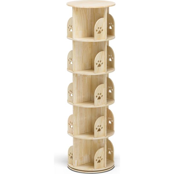 Libreria Girevole - Scaffale Fisso - Rotazione A 360° - Design Angolare - Struttura Snella - Mobile - Legno - Bianco-image